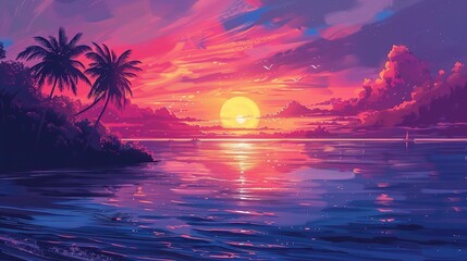 Wall Mural - panorama of sea sunset, the view of the ocean sunrise, sunset at sea, tropical sunset