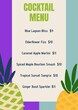 Tropical vibe cocktail menu