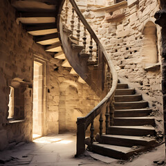 Poster - A spiral staircase in an old castle.