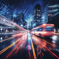 Canvas Print - Abstract composition of light trails in a nighttime city.