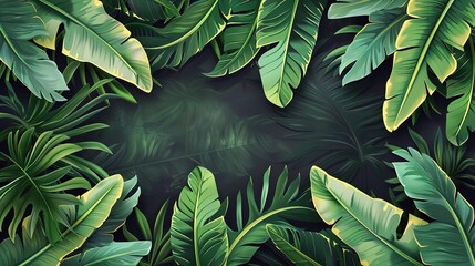 Wall Mural - tropical banana leaf texture, large palm foliage nature dark green background