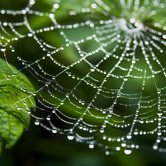 Poster - Macro shot of a dew-covered spider web.