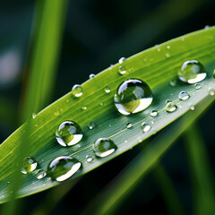 Poster - Macro shot of a raindrop on a blade of grass.