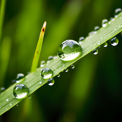 Sticker - Macro shot of a raindrop on a blade of grass.