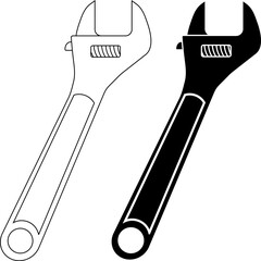 Poster - outline silhouette Adjustable spanner icon set