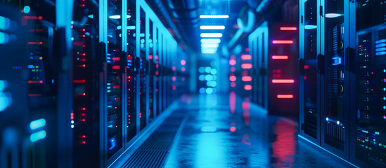 Fototapete - server room, data cloud storage, big databases center. future technology concept background