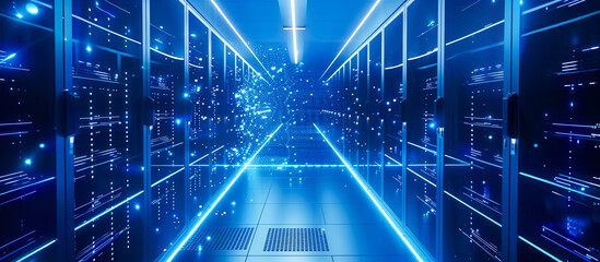 Fototapete - server room, data cloud storage, big databases center. future technology concept background
