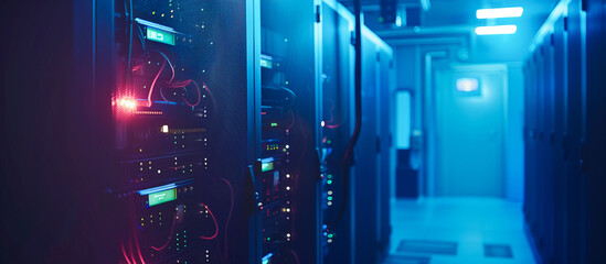 Fototapete - server room, data cloud storage, big databases center. future technology concept background