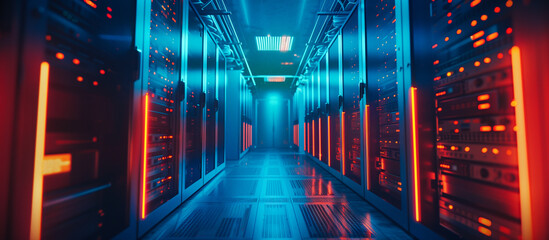 Fototapete - server room, data cloud storage, big databases center. future technology concept background
