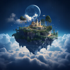 Wall Mural - Surreal composite of a floating island in the sky.