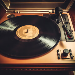 Canvas Print - Vintage record player with a vinyl record.