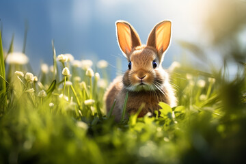 Wall Mural - Rabbit in the grass background