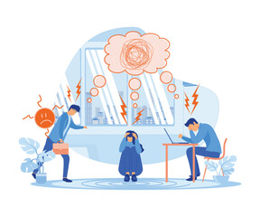 Poster - Stress in Office concept. Showing a group of people having stress moment chasing deadline, Suitable for landing page. flat vector modern illustration 