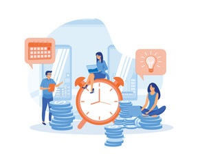 Poster - Office  Deadline concept. An Objective Assessment Possibilities Deadline. Close up Alarm Clock. Oyudi next to Clock Working on Project. flat vector modern illustration 