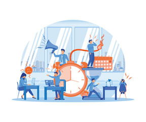 Poster - Office  Deadline concept. Stressed employees working overtime. Tired workers and angry boss. Deadline time bomb, missing deadlines. flat vector modern illustration 