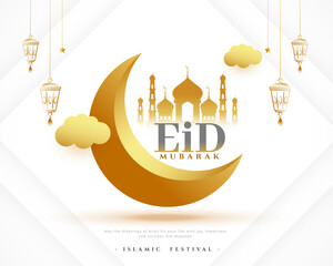 Wall Mural - traditional eid mubarak greeting background with 3d half moon