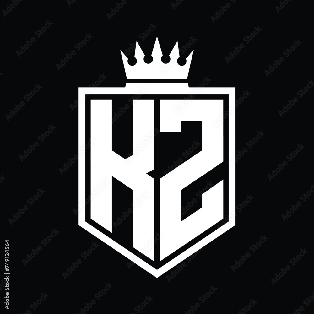 KZ Logo monogram bold shield geometric shape with crown outline black ...