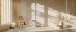Sunlight shadow from window on beige wall minimal interior