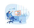 © Alwie99d - Worker using computer for collective virtual meeting and group video conference. Man at desktop chatting with friends online. flat vector modern illustration