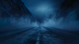 Fototapeta Londyn - Dark street, asphalt abstract dark blue background, empty dark mountain range scene