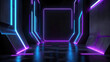 Futuristic Sci-Fi Abstract Blue And Purple Neon Light Shapes On Black Background