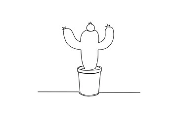 Poster - Continuous cactus one-line vector drawing and outline-style single-line illustration art