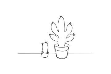 Poster - Continuous cactus one-line vector drawing and outline-style single-line illustration art
