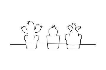 Poster - Continuous cactus one-line vector drawing and outline-style single-line illustration art