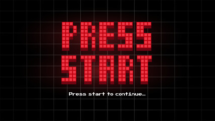 Poster - press start insert a coin to continue .pixel art .8 bit game.retro game. for game assets in vector i