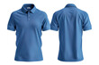 Front and back blue tone polo shirt mockup, white background PNG