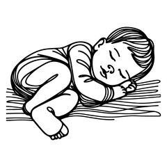 Wall Mural - Continuous one black line art hand drawing newborn lying or sleeping doodles outline style vector illustration on white background