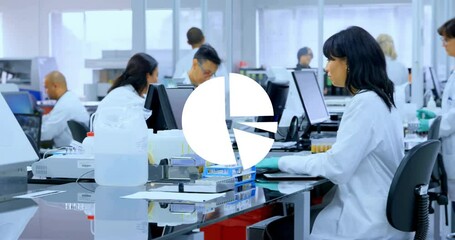 Poster - Animation of diagrams over diverse scientists working in lab