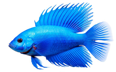 Wall Mural - A captivating electric blue ram cichlid exploring its aquatic environment.