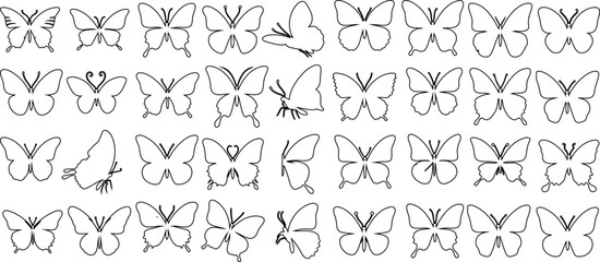 Wall Mural - butterfly line art, minimalist butterfly design, black butterflies outline on white background
