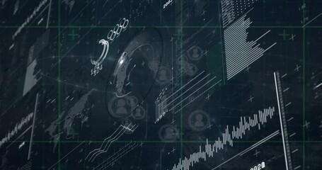 Poster - Animation of media icons over diagrams and data processing