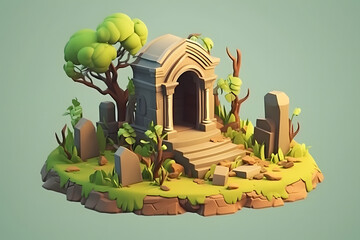 3d Cemetery elements cartoon