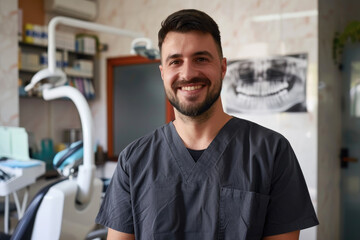 Poster - portrait of a happy male dentist at dental clinic office