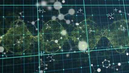 Poster - Animation of molecules moving and dna strand on black background
