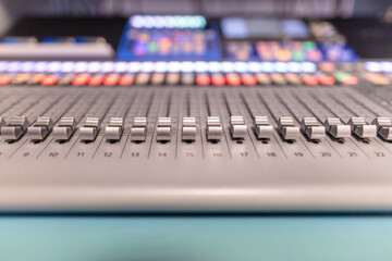 Keys on a mixing console. Close-up