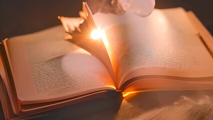 Poster - Open Book on Wooden Table Generative AI