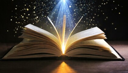 Wall Mural - open book on a dark background, an open book with a glowing light coming out of it, a stock photo by Ram Chandra Shukla