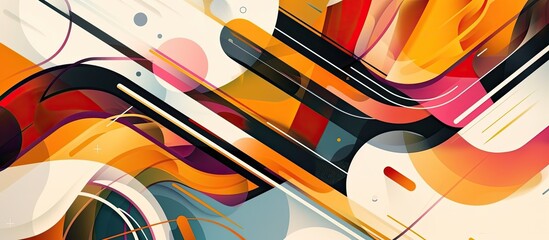 Poster - This abstract painting features a vibrant mix of colors, shapes, and lines creating a dynamic composition. The varying forms and hues interact to produce a visually striking and energetic artwork.