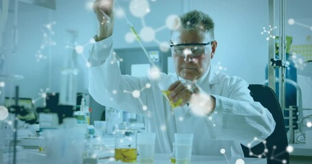 Poster - Animation of molecules over caucasian male scientist working in lab