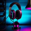 Enhanced Audio Setup Headphones and Microphone Placed on Table for an Enriched Musical Experience, Immersive Experience