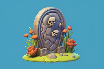 Canvas Print - 3d Gravestone elements cartoon