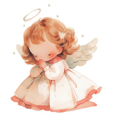 Wall Mural - Watercolor of a cute little angel on Png background. generative ai