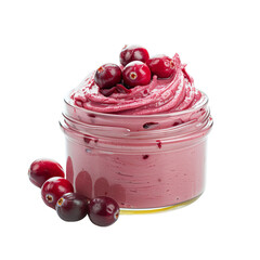 Wall Mural - front view of a delicious tangy cranberry orange mousse in a jar isolated on a white transparent background