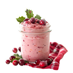 Wall Mural - front view of a delicious tangy cranberry orange mousse in a jar isolated on a white transparent background