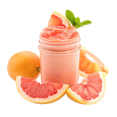 Wall Mural - front view of a delicious grapefruit mousse in a jar isolated on a white transparent background