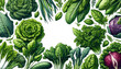 detailed illustration of an assortment of leafy green vegetables